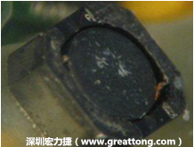使用銀(Ag)鍍層的電源電感器(Power Inductors)，經(jīng)過推力測試后，零件端點上已經(jīng)看不到任何鍍層的痕跡了，所以其耐推力就比較小。