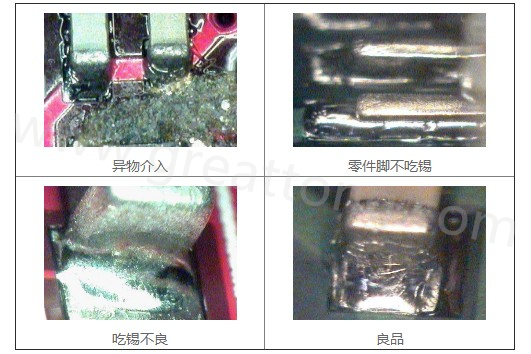 300X顯微鏡主要檢測這些PCBA加工問題：異物介入、零件腳不吃錫、 吃錫不良。